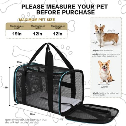 Cat Carrier, Soft-Sided Pet Carrier Bag, Breathable Mesh, Black (Blue, 20 * 13 * 13)