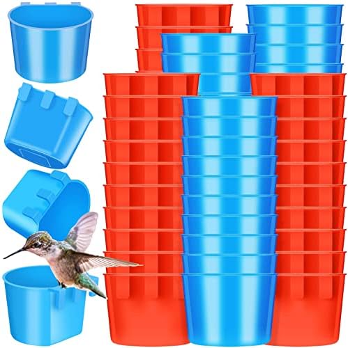 Ctosree 100 Pcs Cage Cups 8 oz Chicken Feeder, Red, Blue