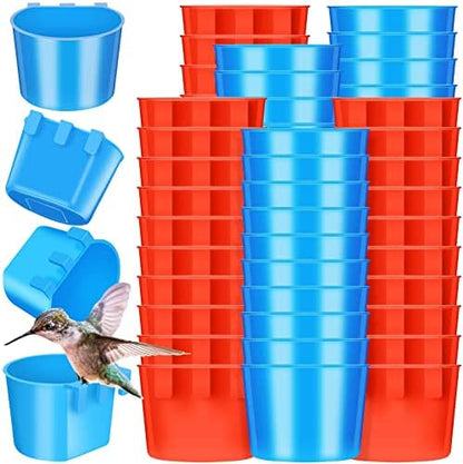 Ctosree 100 Pcs Cage Cups 8 oz Chicken Feeder, Red, Blue