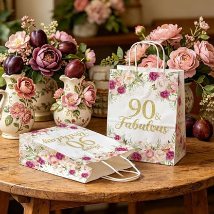 Greencian 16Pcs Flower 90th Birthday Party Favor Bags for Women