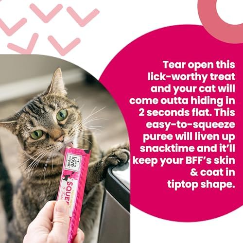 I AND LOVE AND YOU Treat Meow Lickable Cat Treats - Tuna Puree - Skin and Coat Support, Squeeze Treat, Omega 3s, 0.5oz, 4ct