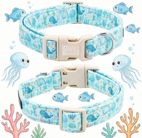 Summer Sea Animal Print Dog Collar with Bow for Large Dogs