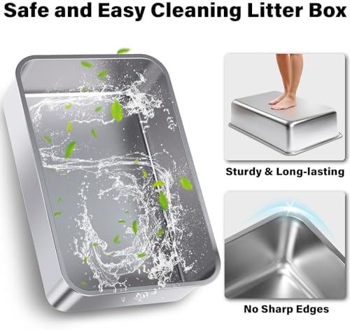 XL Stainless Steel Litter Box with Lid, Extra Large Cat Litter Box