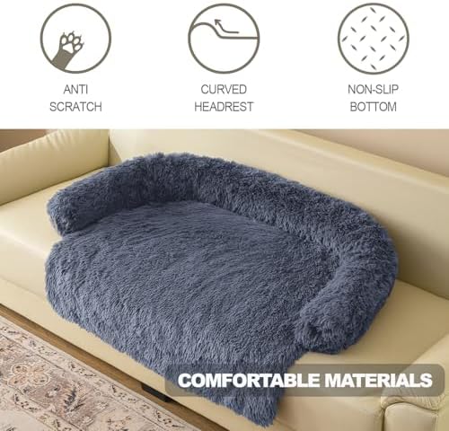 Calming Dogs/Cats Bed Mats, Dog Pad Washable Removable Couch Cover, Plush Long Fur Mat for Pets, Waterproof, Perfect for Small, Medium and Large Dogs and Cats (Navy Blue, 31"x23"x 5.0")