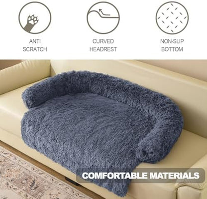 Calming Dogs/Cats Bed Mats, Dog Pad Washable Removable Couch Cover, Plush Long Fur Mat for Pets, Waterproof, Perfect for Small, Medium and Large Dogs and Cats (Navy Blue, 31"x23"x 5.0")