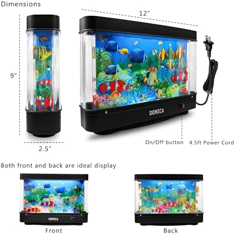 Fake Fish Tank with Moving Fish, Decorative Aquarium Lamp (Auto 2/4/12H Shutdown Timer), Artificial Tropical Marine Tank, LED Mood Light Office Table Light, Fun Gifts