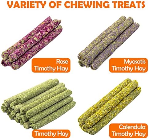 Sofier 32Pcs Timothy Hay Sticks 320g for Rabbit, Guinea Pig, Hamster - Natural Handmade Treats and Chews for Teeth - Chinchilla, Rat, Gerbil Toys