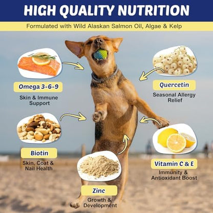 ZEBORA Omega 3 Salmon Fish Oil for Dogs Skin and Coat, 180 Chicken Chews