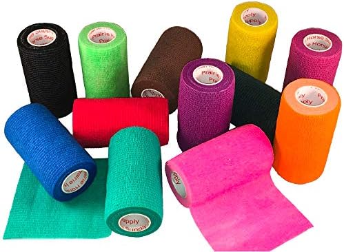 3 Inch Vet Wrap Tape Bulk (Assorted Colors) (Pack of 6) Self Adhesive Adherent Adhering Flex Bandage Grip Roll for Dog Cat Pet Horse
