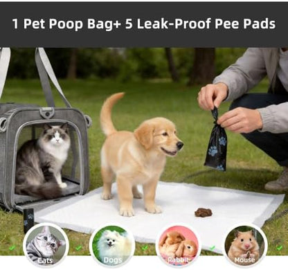 Cat Carrier Soft Sided Dog Carrier Airline Approved Pet Carrier for Small Dog/Cat Bag (17.32" L×10.63" W×9.84" H) with 1 Poop Bags and 5 Pee Pads,Ideal for Medium-Large Cats Small Dogs
