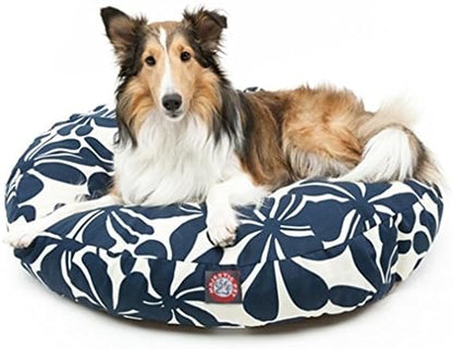 Navy Blue Plantation Medium Round Indoor Outdoor Pet Dog Bed With Removable Washable Cover By Majestic Pet Products