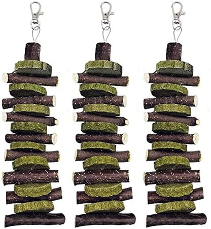 Hamiledyi 3Pieces Bunny Chew Toys for Teeth Natural Fruit Twigs Handmade Timothy Alfalfa Hay Grass Cakes for Guinea Pigs Hamsters Dwarf Rabbits Chinchillas Gerbils Improves Dental Health