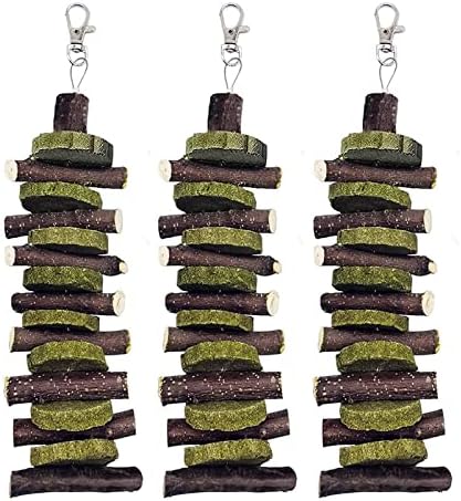 Hamiledyi 3Pieces Bunny Chew Toys for Teeth Natural Fruit Twigs Handmade Timothy Alfalfa Hay Grass Cakes for Guinea Pigs Hamsters Dwarf Rabbits Chinchillas Gerbils Improves Dental Health