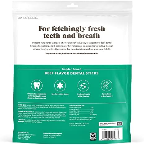 Wonder Bound Beef Flavor Dental Sticks for Small/Medium Dogs (15-40 lbs), 6-Ridge Shape for Plaque & Tartar Control, Freshens Breath, Formulated with Vitamin C, 45 Count