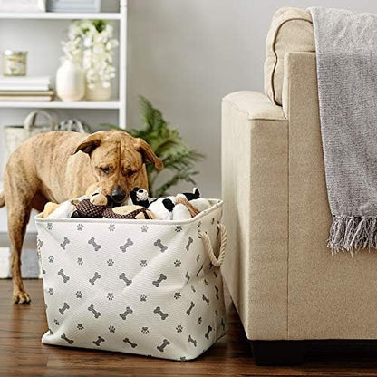 Bone Dry Pet Storage Collection Paw and Bone Print, Large Rectangle, 17.5x12x15", Gray