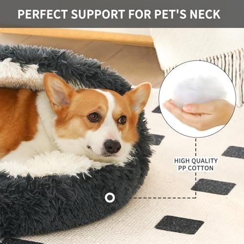 Hooded Donut Dog Bed, Self-Warming Cat Cave for Puppies & Kittens