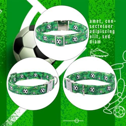 Cute Dog Collar, Green Soccer Boy Dog Collars - Soft Adjustable Everyday Collars for Small Medium Large Dogs, Durable Metal Buckle Male Dogs Collar XS