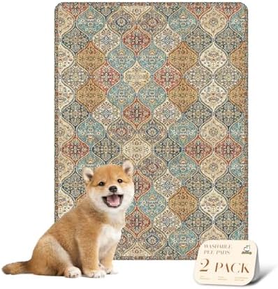 nunubaby Washable Pee Pads for Dogs, Stylish, Non-Slip and Leak-Proof Pee Mat. Ultra-Absorbent Reusable Potty pad for Crates and Floors.(Cream/Multi, 18" x24" )