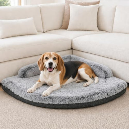 Corner Dog Bed Large, 36" Calming Fluffy Orthopedic Pet Beds, Grey