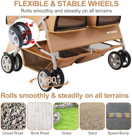 Double Pet Stroller for 2 Small Dogs & Cats, Side-by-Side Twin Travel Carriage with Safety Leashes, Mesh Windows & Double Storage Baskets, Lightweight & Foldable, 44lbs Capacity, Khaki