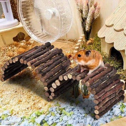 2 PCS Hamster Toys Flexible Wooden Hamster Bridge Ladder Tunnel Hide