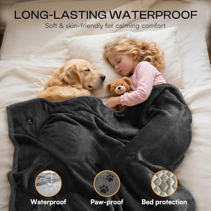 Luciphia Waterproof Bed Blanket Washable,Soft Sherpa Fleece Puppy Reversible Throw Blankets for Medium Large Dog Cat,Furniture Cover Protector Couch Bed from Liquid Pee and Pet Fur, Black,65" x 57"