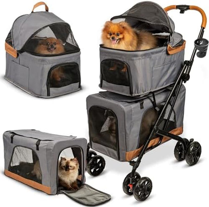 Double Pet Stroller with Detachable Carriers - Ideal for 2 Dogs or Cats - Compact & Convenient Design - Easy Assembly Double Dog Stroller - Graphite Gray