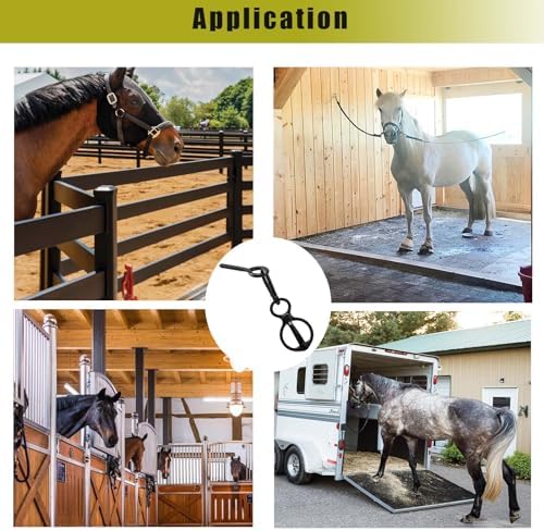 2pcs Horse Tie Ring, Heavy Duty Tie Ring Horse Training Equipment with Eye Bolt,Quick snap,Humane and Safe Tie Way,Black