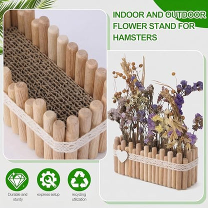 Hamster Cage Sprays Flower Foraging Holder - Natural Wood Feeding Stand, Small Pet Habitat Accessories for Hamsters Mouse Guinea Pig Dwarf Gerbils Syrian Mice (Lace - Rectangle)