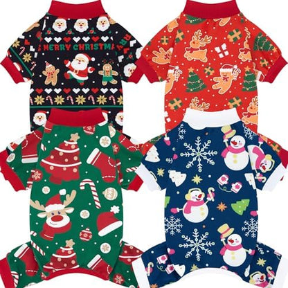 XPUDAC 4 Pack Christmas Dog Pajamas Comfy Dog Clothes for Small Medium Dogs Girl Boy Holiday Pet Outfit Winter Puppy Jumpsuits Pet Pjs Apparel, 2XL