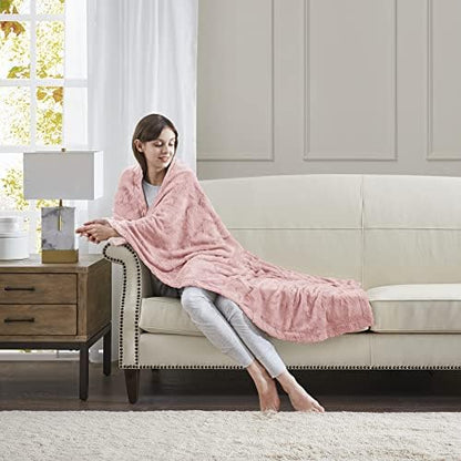 Madison Park Zuri Faux Fur Reversible Throw Blanket, 50 x 60 in, Blush