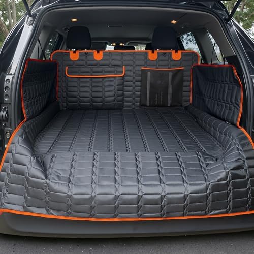 Reliadura SUV Cargo Liner for Dogs, Waterproof Pet Cargo Cover with Bumper Flap Protector, Scrachproof Non-Slip Dog Seat Mat for SUVs, Large Size Cargo Liner Universal Fit (Orange)