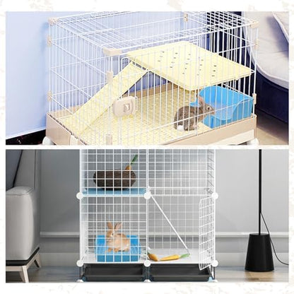 12Pcs Rabbit Litter Box for Cage, Bunny Potty Trainer Corner Guinea Pig Plastic Square Grate Toilet, Pet Bedding Litter Box for Small Animal Ferret Hamster Hedgehog (Blue)