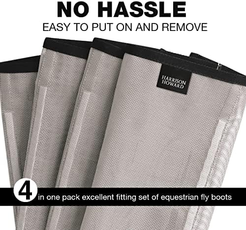Harrison Howard Loose Fitting Fly Boots UV-Protective Extra Tough Mesh Ventilated Four Fasteners Stay-on Design Protect Horse Legs & Stomp-Reducing Set of 4 Original Grey Mini