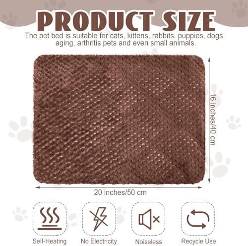 Drydiet 4 Pcs Self Heating Cat Pad Self Warming Cat Bed Dog Heating Pad Washable Thermal Pet Mat for Indoor Outdoor Pet 16 x 20 Inch Removable Non Slip(Coffee)