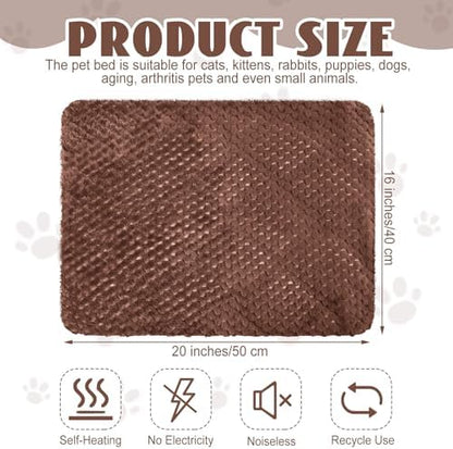 Drydiet 4 Pcs Self Heating Cat Pad Self Warming Cat Bed Dog Heating Pad Washable Thermal Pet Mat for Indoor Outdoor Pet 16 x 20 Inch Removable Non Slip(Coffee)