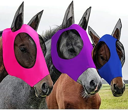 Weewooday 3 Pcs Horse Fly Mask with Ears, L, Purple, Blue, Pink