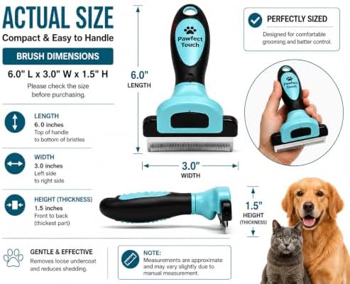 Dog Deshedding Brush – Removes Loose Undercoat & Reduces Shedding – Gentle Stainless Steel Grooming Tool for Dogs & Cats, Short and Medium Hair