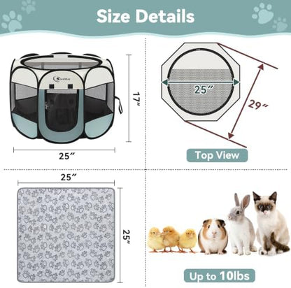Sieidihit Dog Cat Playpen Tent Crate Cage with Blanket, Small Grey