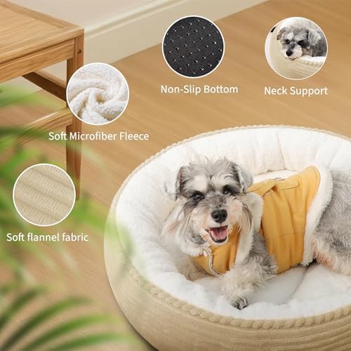 Zerbuger 23in Camel Round Dog Bed Sofa for Dogs Cats, Machine Washable