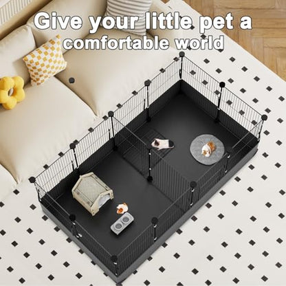 Tresbro Guinea Pig Cage with Waterproof PVC Bottom Liner & One-Hand Release Hook, Triple Fixing C&C Cage for Guinea Pigs, Bunny, Rabbit, Hedgehog, Small Animal Indoor Playpen 48''L x 24''W x 16''H
