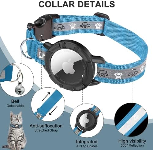 Reflective AirTag Cat Collar, Integrated Cat Collar with Air Tag Holder