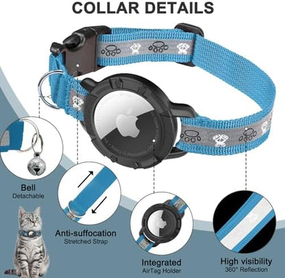 Reflective AirTag Cat Collar, Integrated Cat Collar with Air Tag Holder
