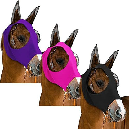 Weewooday 3 Pcs Horse Fly Mask with Ears, M, Purple,Pink,Black