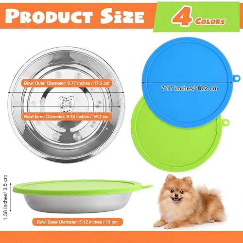 Patelai 8 Pcs Dog Bowl with Lid, Red, Blue, Green, Purple