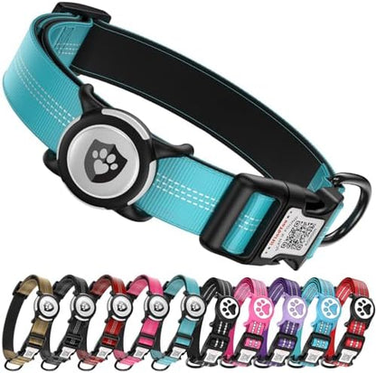 Waterproof AirTag Dog Collar with QR Code Dog Tag, Blue M