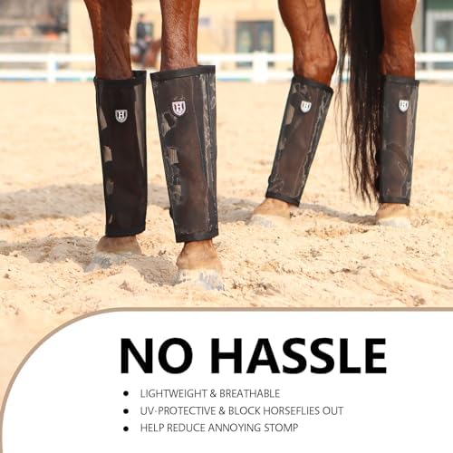 Harrison Howard Loose-Fitting Horse Fly Leggings Breathable, Tear-Resistant Fine Mesh Leg Guards Stay-on Comfortable Fly Boots (Set of 4)