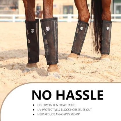 Harrison Howard Loose-Fitting Horse Fly Leggings Breathable, Tear-Resistant Fine Mesh Leg Guards Stay-on Comfortable Fly Boots (Set of 4)