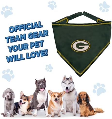 Pets First NFL Green Bay Packers TIE Bandana, Large/X-Large. Dog Bandana Scarf Bib for Pet Cat Dog. The Ultimate Game-Day, Party Bandana