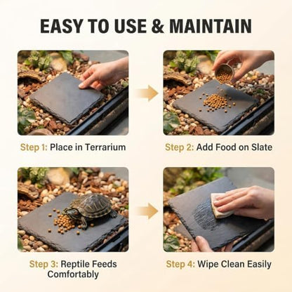 3.9 Inch Square Reptile Basking Platform Slate, Rock Feeding Slate Tile Habitat for Reptiles, Bearded Dragon Basking Resting Platform for Tortoise Lizard Gecko